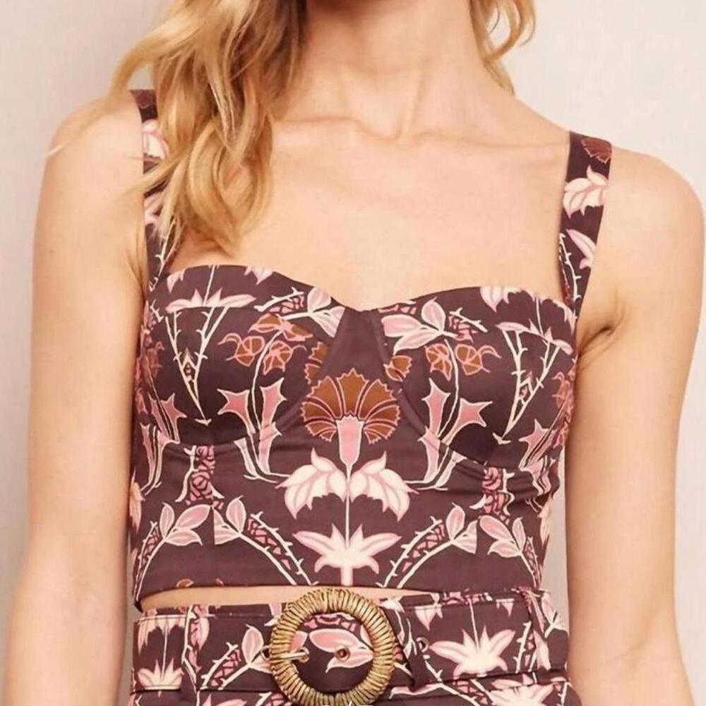 NWT Cara Cara Claudine Top Arcada Chocolate Brown Floral Bustier Cotton Size 0